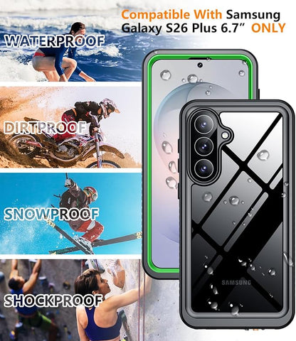 Temdan Designed for Samsung Galaxy S26 Plus Case Waterproof, Built-in Lens & Screen Protector Military Shockproof Dropproof IP68 Underwater Full Body Phone Case for Galaxy S26 Plus 5G 6.7"-Green