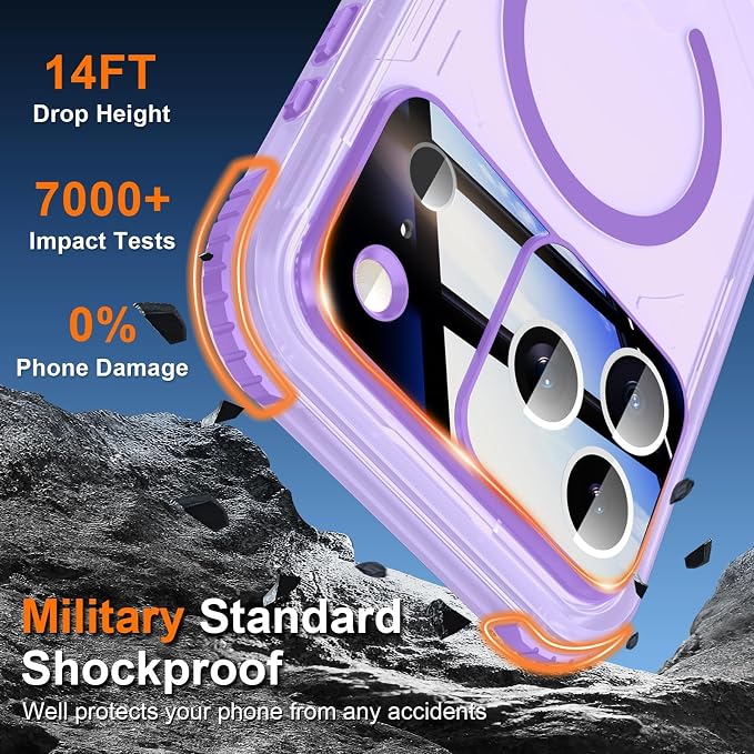 WIFORT for iPhone 17 Pro Max Waterproof Case, [Fit for Magsafe] with Sapphire Lens & Screen Protector, IP68 Full Body 15FT Military Shockproof, Magnetic Frosted Phone Cover with Lanyard, 6.9" Purple