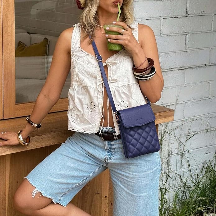 RFID Small Crossbody Purses for Women Quilted Cell Phone Purse with RFID Blocking Credit Card Slots