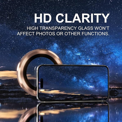 Choiche Compatible for iPhone 16 Pro/iPhone 16 Pro Max Camera Lens Protector, 9H Tempered Glass Camera Cover Screen Protector Metal Ring Decoration Accessories(Titanium Desert)