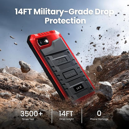Mitywah Waterproof Case for iPhone 16e and for iPhone 17e, Shockproof Heavy Duty Case with Built-in Screen Protector, Underwater Full Body Protective Metal Case 6.1 inch, Red