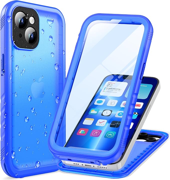 Cozycase Compatible with iPhone 14 Waterproof Case - Full Body Shockproof Dustproof Dropproof Built in Screen Protector Rugged Waterproof Case for iPhone 14 6.1 Inche Blue