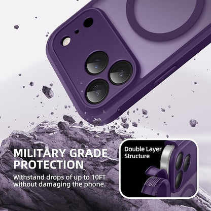 BERFY for iPhone 17 Pro Case, Compatible with MagSafe, Built-in Glass Screen Protector, Camera Protection, Shockproof Full Body Phone case 6.3", Translucent Deep Purple