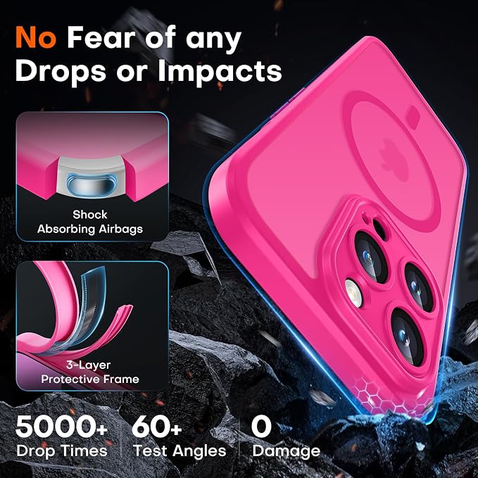 TOCOL for Phone 14 Pro Case, Compatible with Magsafe Charger, Full Camera Protection, Drop Protection, Translucent Matte Phone Case for iPhone 14 Pro 6.1 inch (Hot Pink)
