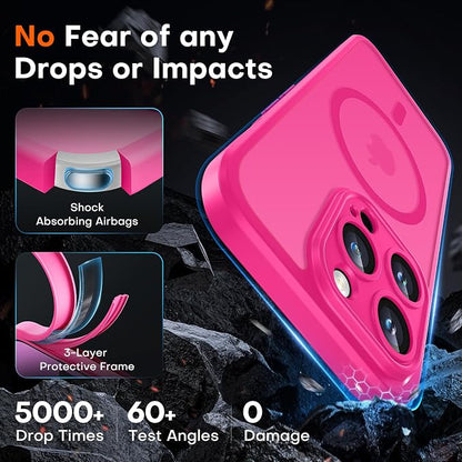 TOCOL for Phone 14 Pro Case, Compatible with Magsafe Charger, Full Camera Protection, Drop Protection, Translucent Matte Phone Case for iPhone 14 Pro 6.1 inch (Hot Pink)