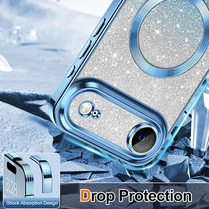 Hython for iPhone Air Case Glitter Clear Magnetic Phone Cases [Compatible with MagSafe] Full Camera Lens Protector Sparkle Luxury Plating Slim Shockproof Protective Cover, Gradient Light Blue