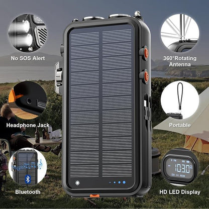 Emergency Radio&22000mAh Solar Power Bank, FM NOAA Weather Radio, Portable Hand Crank Bluetooth Radio, 20W Fast Charge Wireless Phone Charger, SOS Flashlight for Emergency/Home (Orange)