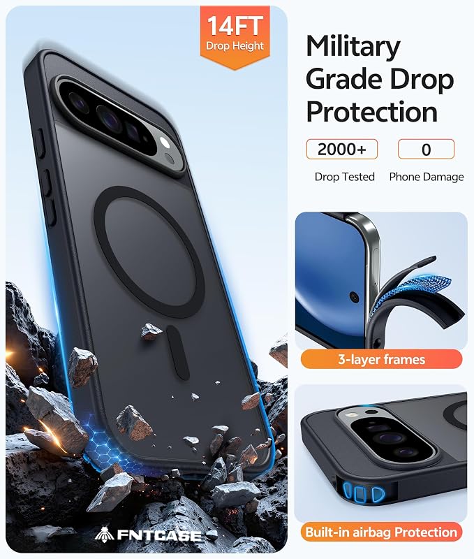 FNTCASE for Google Pixel 10 Pro XL Case: for Pixel 9 Pro XL Case [Fit for Magsafe] Translucent Matte [with Screen Protector] Military Grade Shockproof Protective Magnetic Phone Cover (6.8inch - Black)