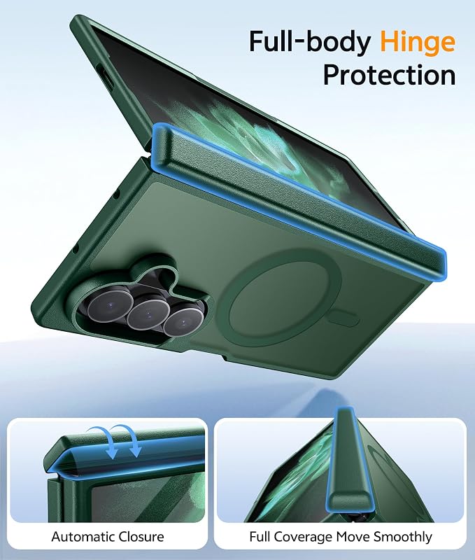 FNTCASE for Samsung Galaxy Z Fold 8 Ultra / Z Fold 7 Case, Fit for Magsafe | Hinge Protection, Screen Protector, Translucent Matte, 14FT Military Grade Drop Proof, Protective Phone Cover, Green