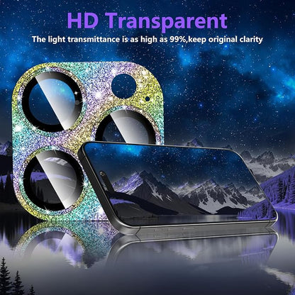 Camera Lens Protector for iPhone 16 Pro/iPhone 16 Pro Max, Glitter Camera Cover with 9H Tempered Glass Metal Ring, Lens Protector for iPhone 16 Pro / 16 Pro Max (Glitter - Colorful)