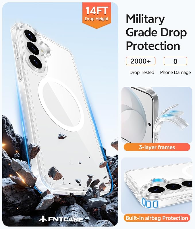 FNTCASE for Samsung Galaxy S26+ Plus Case: [Fit for Magsafe] [Screen Protector] Anti Yellowing Transparent Clear Military Grade - Shockproof Protective Phone Cover for Samsung S26 Plus - Clear