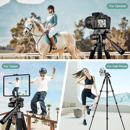 Camera Tripod Stand, 68" Phone Tripod for Tablet with Remote and Holder, Lightweight and Compact Travel Tripod for Canon Sony Camera, Compatible with DSLR, iPhone, iPad