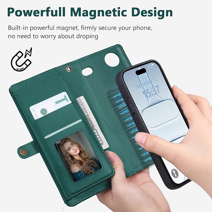 Wallet Case for iPhone Air with Card Holder/Crossbody Wallet/Strap,[RFID Blocking][Magnetic] PU Leather Phone Case for iPhone Air,6.5 in,Green