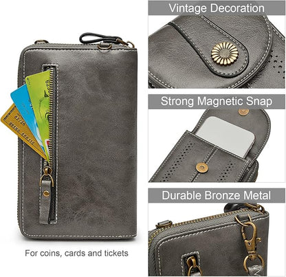 S-ZONE Women RFID Blocking Crossbody Cell Phone Purse Small Faux Leather Wallet Purse