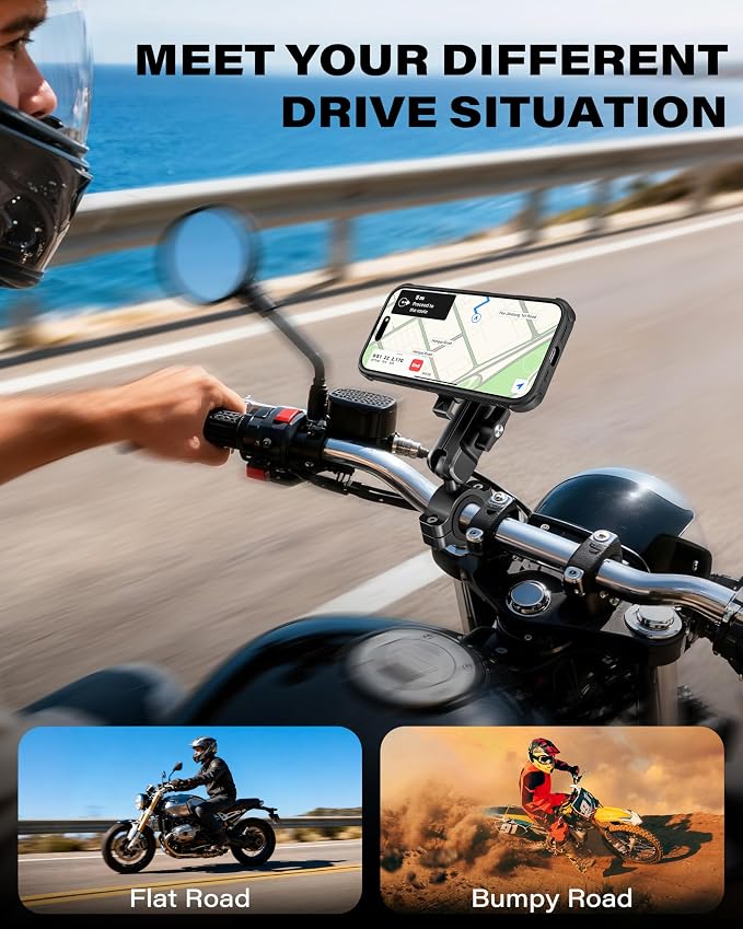 A2C One Lock System Motorcycle MagSafe Phone Mount with Phone Case, 1S Lock & Release Motorcycle Handlebar Phone Holder for iPhone 16 Pro Only