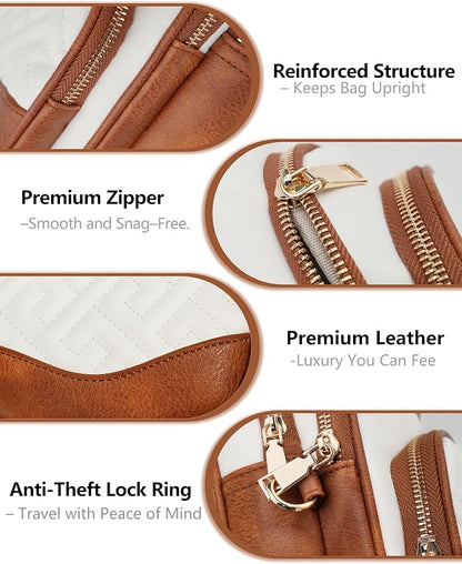 Anti Theft Crossbody Bags for Women, RFID Vegan Leather Sling Purse for Travel, Chest Bag, Cross Body Purses & Fanny Packs(Beige＆Brown) | Multi-Pocket, 8 RFID Card Slots, Structured bag, Quilted Design