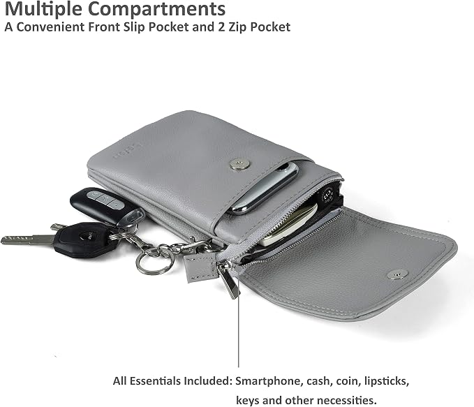 befen Genuine Leather Small Crossbody Bags for Women Cell Phone Bag Cross Body Purses,Silver Zipper