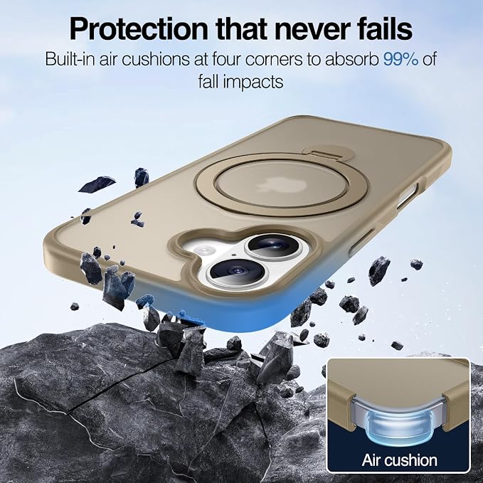 Anqrp 360° All-in-ONE Stand Case for iPhone 16 Case with Rotatable Magnetic Kickstand Ring Holder, Compatible with MagSafe, MIL-Grade Shockproof iPhone 16 Phone Case Cover 6.1 inch, Titanium Gold