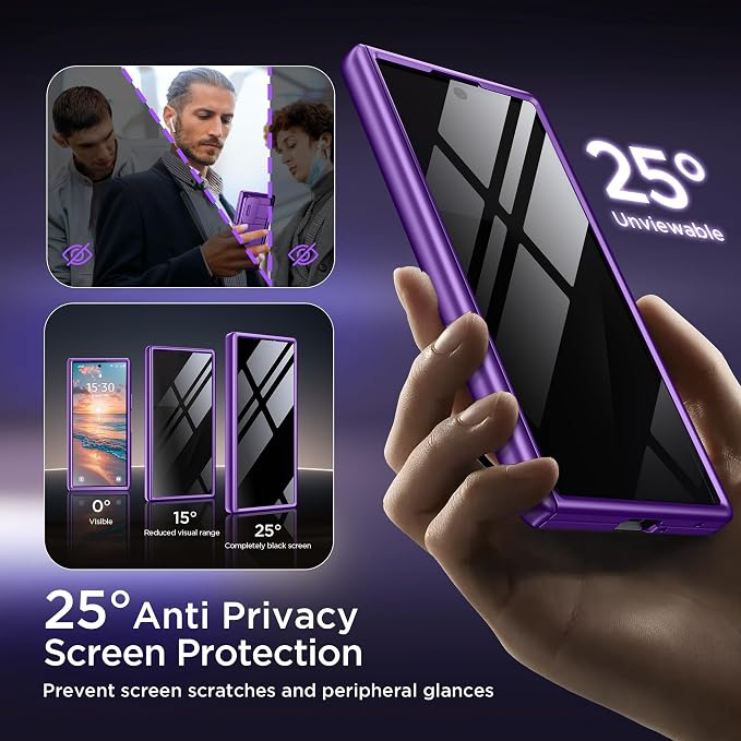 TONGATE Wallet for Z Fold 7 Case with Privacy Screen Protector, [4-Card Holder][Anti Spy] Built-in Large Stand & Slide Camera Cover Z7 Shockproof Phone Case for Samsung Galaxy Z Fold 7 2025 8", Purple