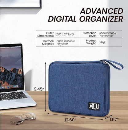 Large Slim Cable Organizer Travel Case, Single-Layer Electronic Accessories Pouch for Chargers, Cords, Power Bank, Mouse and SD Cards, 12.6 x 9.45 x 1.57 Inches