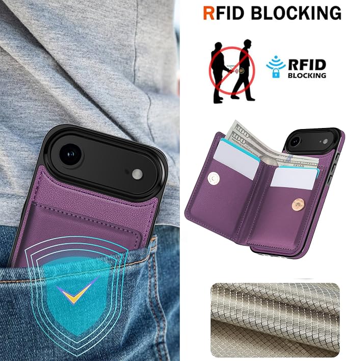 LOHASIC for iPhone 17 Air Case Wallet with Card Holder, 360° Rotation Ring, RFID Blocking, 5 Card Slots, PU Leather 6.5" Cover for Apple 17 Air Men Women, Purple