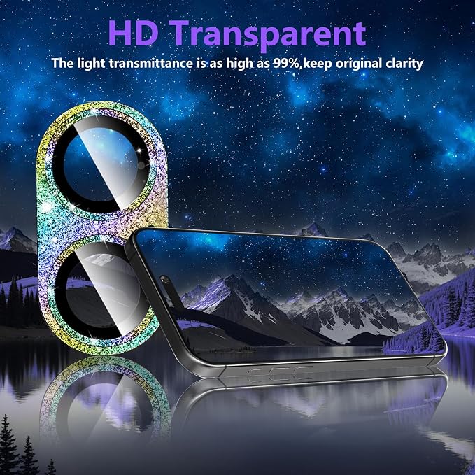 Camera Lens Protector for iPhone 16/iPhone 16 Plus, Bling Glitter Camera Cover with 9H Tempered Glass Metal Ring, Anti-Scratch Camera Protector for iPhone 16/iPhone 16 Plus (Glitter -Colorful)