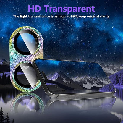 Camera Lens Protector for iPhone 16/iPhone 16 Plus, Bling Glitter Camera Cover with 9H Tempered Glass Metal Ring, Anti-Scratch Camera Protector for iPhone 16/iPhone 16 Plus (Glitter -Colorful)
