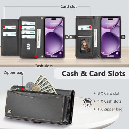 Wallet Case for iPhone 16 Plus with Card Holder/Crossbody Wallet/Strap| RFID Blocking | Magnetic | Kickstand | Detachable | PU Leather Phone Case for iPhone 16 Plus,6.7 in,Black