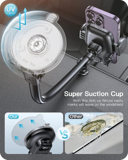 APPS2Car 13" Gooseneck Phone Holder for Car Windshield Window Dashboard Vent, Cell Phone Mount for Car Truck with Strong Suction Cup, Anti-Shake Stabilizer - Compatible with Most Smartphones