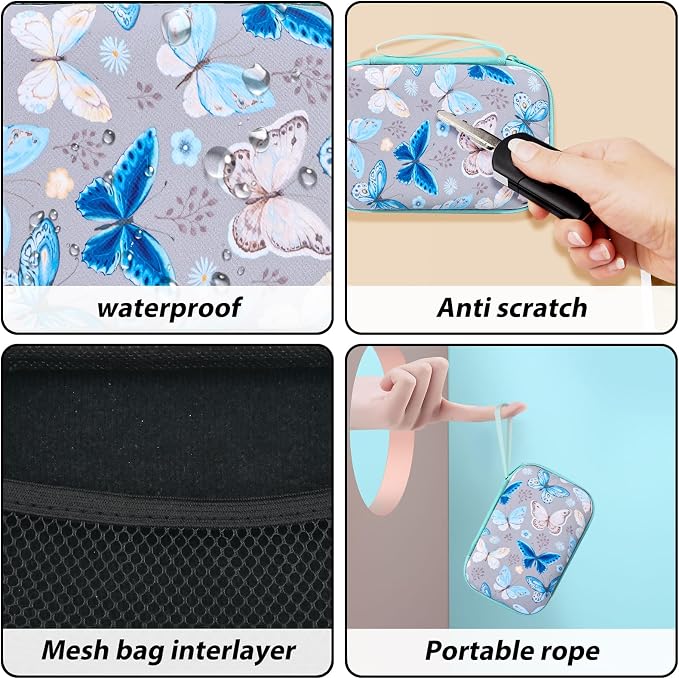 CamCosy Phone Charger Case Storage Set with Cute Butterfly Cable Protector with Carrying Cable Case Bag, Cord Organizer, USB Earphone Wire Saver Organizer Charger Protector for iPhone (Grey Blue)