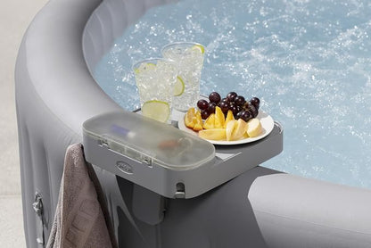Bestway Lay-Z-Spa 4-in-1 Accessory Table for Hot Tubs, Side Tray for Tablet, Phone, Drinks and Snacks, Adjustable Universal Fit with Cup Holders, Grey