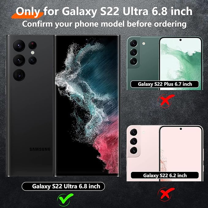 Temdan [Heavy Shockproof for Samsung Galaxy S22 Ultra Case,with 2 Pack [Soft Screen Protector + Camera Lens Protector] [12 FT Military Grade Drop Protection] Tough Rugged Full-Body Protection