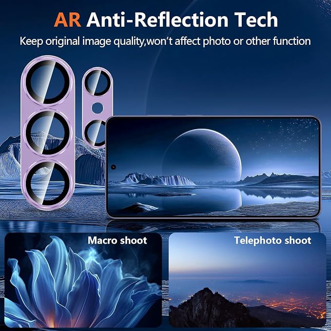 for Samsung Galaxy S26 Ultra Camera Lens Protector, Electroplated Matte Back with 9H Tempered Glass Lens Protector, [Strong Adsorption] [Case-Friendly] Metal Ring HD Clear Lens Cover, Purple