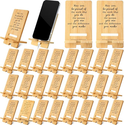 Ripeng 24 Pcs Employee Appreciation Gifts Bulk Bamboo Phone Stand for Desk Office Worker Thank You Gift for Administrative Team Coworkers Staff Graduation Nurse Teacher Week (Vintage Work Pride)