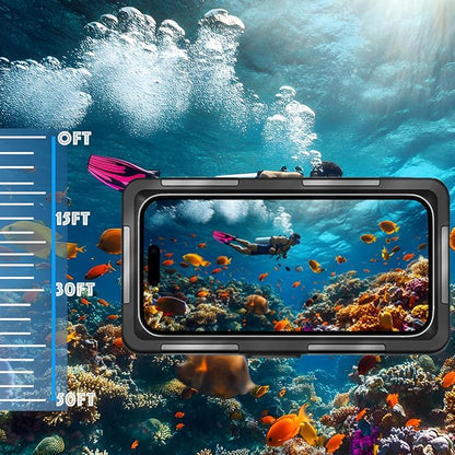 𝟐𝟎𝟐5 Underwater Snorkeling Diving Phone Case for Phone 16/15/14/13/12/11 Pro Max/XR/XS/X Galaxy S8/S9/S10.[50ft/15m] Professional Scuba Dive Waterproof Case Underwater Photo Video Black