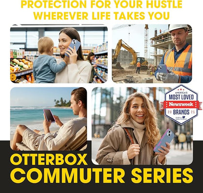 OtterBox iPhone 16e, 15, 14, & 13 Commuter Series Case - Slim & Tough, Pocket-Friendly, with Port Protection - Blue/Pink