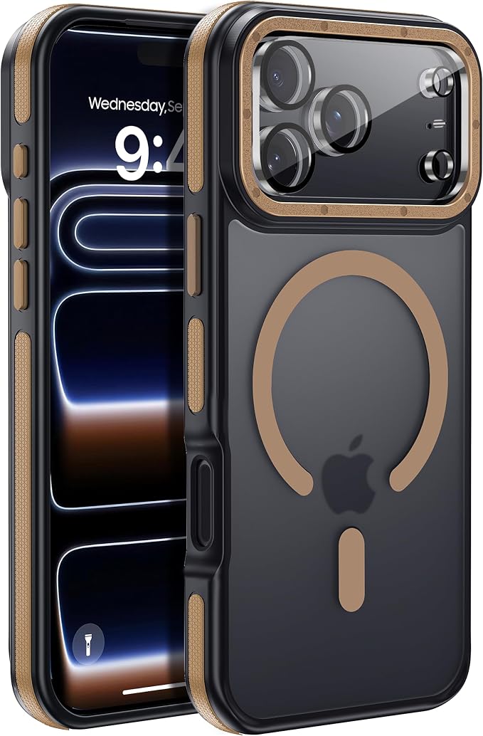 Strong Magnetic for iPhone 17 Pro case with Camera Lens Protector [10Ft Military-Grade Protection] Compatible with MagSafe Shockproof Slim Thin Cover case for iPhone 17 Pro 6.3 inch, Brown