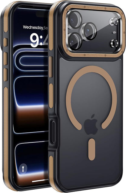 Strong Magnetic for iPhone 17 Pro case with Camera Lens Protector [10Ft Military-Grade Protection] Compatible with MagSafe Shockproof Slim Thin Cover case for iPhone 17 Pro 6.3 inch, Brown