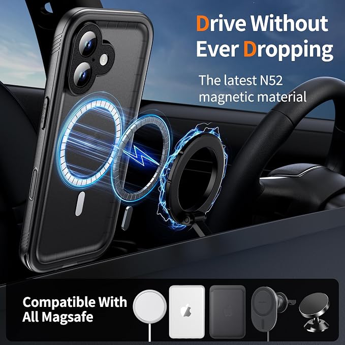 Cozycase for iPhone 17 Waterproof Case Full-Body Bumper Shockproof Dustproof Cases with Built-in Screen Protector &Camera Control Compatible with MagSafe,Drop Proof 17 Cover Frosted Black