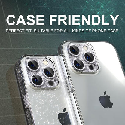 Choiche for iPhone 14 Pro/iPhone 14 Pro Max Camera Lens Protector, Bling Camera Cover with 9H Tempered Glass Lens Screen Protector Metal Ring Decoration Accessories (Glitter-Silver)