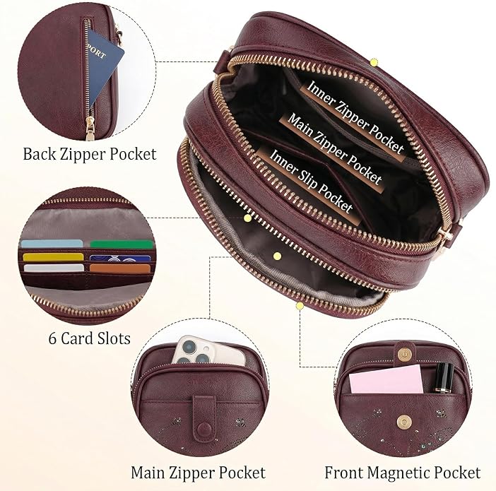KITEVIUN Crossbody Bags for Women Leather Crossbody Purse Small Shoulder Phone Purse with Adjustable Strap & RFID Card Slots