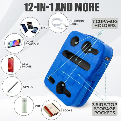 TabCouchCaddy - Couch Cup Holder Tray Pillow - Bed, Couch Caddy, Sofa, RV & Car - Holds Drinks, Snacks, Remotes, Phones, Kindle, Tablet | Bed Cup Holder (Blue)