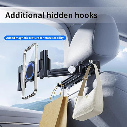 Car Tablet Headrest Holder,[3 in 1 Long Arm + Two Hook ] iPad Car Mount for Back Seat,Car Accessories Backseat Road Trip Essentials for Kids,for 4-13" Devices,iPad Pro,Air,Mini,Galaxy,Switch