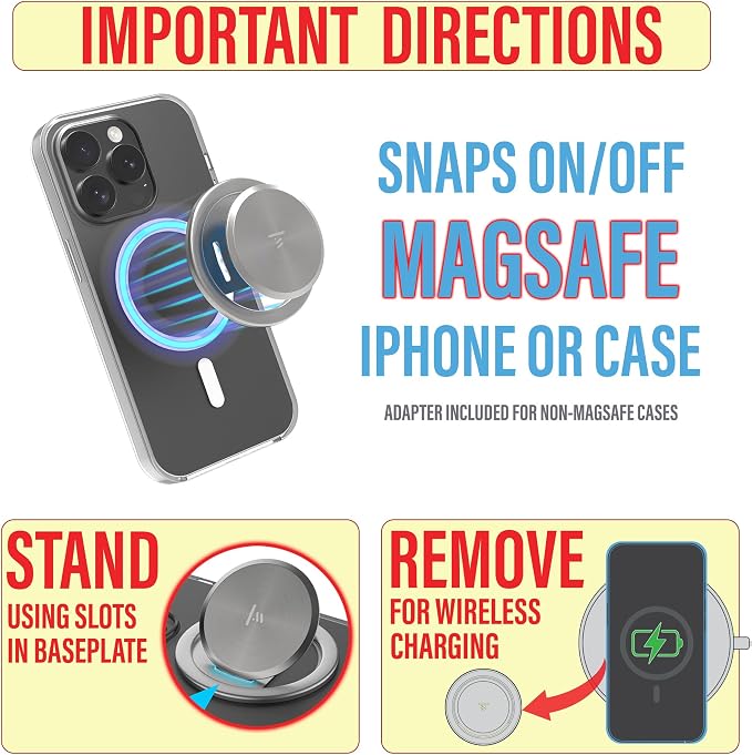 Tango Ultra Thin Grip for MagSafe: One Hand Open, Stand, 10x Expandable, Space Grade Steel, Removable for Wireless Charging. Half The Thickness, Twice The Fidget - Brushed Steel