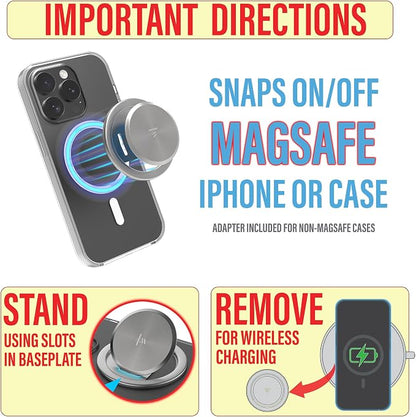 Tango Ultra Thin Grip for MagSafe: One Hand Open, Stand, 10x Expandable, Space Grade Steel, Removable for Wireless Charging. Half The Thickness, Twice The Fidget - Bright Blue
