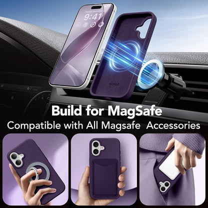 GONEZ Magnetic for iPhone 16 Case, Compatible with MagSafe, [Screen Protector + Camera Lens Protector], Liquid Silicone Shockproof Protective Phone Case for iPhone 16 6.1", Deep Purple