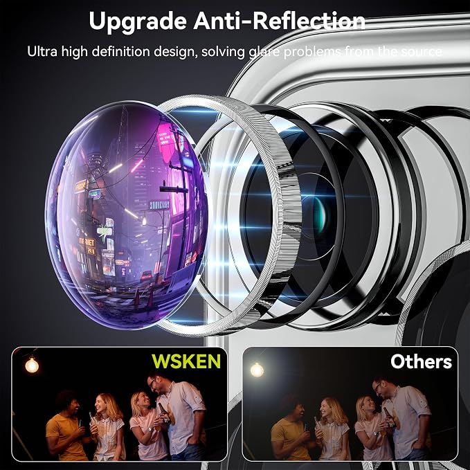 WSKEN for iPhone 15 Pro/iPhone 15 Pro Max Camera Lens Protector,[Keep Original Shooting] Shatterproof 9H Tempered Glass Camera Screen Protector Metal Ring Cover Film Accessories,Silver Titanium