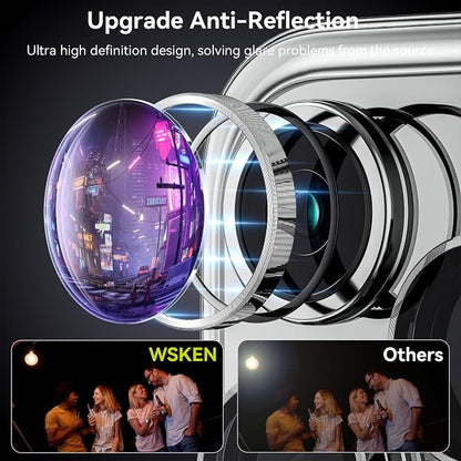 WSKEN for iPhone 15 Pro/iPhone 15 Pro Max Camera Lens Protector,[Keep Original Shooting] Shatterproof 9H Tempered Glass Camera Screen Protector Metal Ring Cover Film Accessories,Silver Titanium