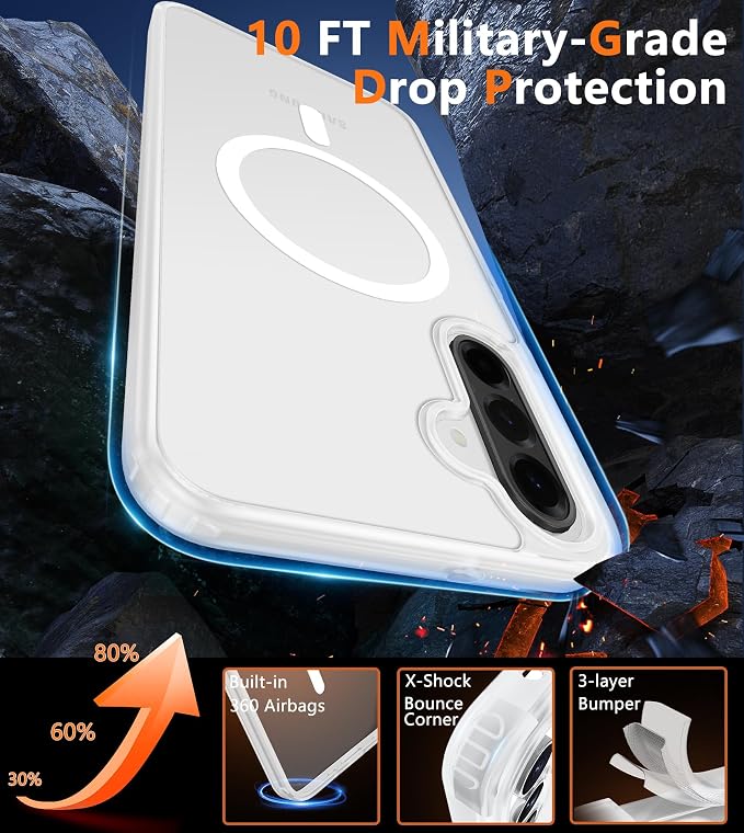 FNTCASE for Galaxy A26 5G Phone Case: Magnetic Matte Translucent Military Grade Drop Protection Cell Phone Cover - Slim Rugged Durable Shockproof Protective for Samsung A26 Cases - White