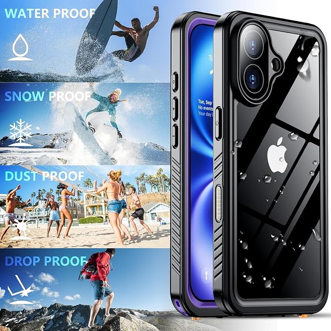 SPIDERCASE for iPhone 16 Waterproof Case, Built-in Screen Protector,12FT Military Shockproof, IP68 Underwater Heavy Duty Sealed Protection with Lanyard for iPhone 16 6.1“, Purple